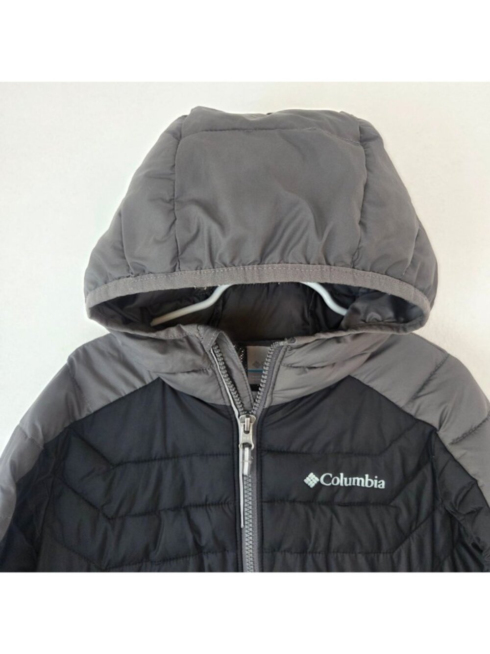 Columbia Omni-Heat Puffer Coat Jacket Grey Black Winter Hooded Boys S (8) - Picture 3 of 7